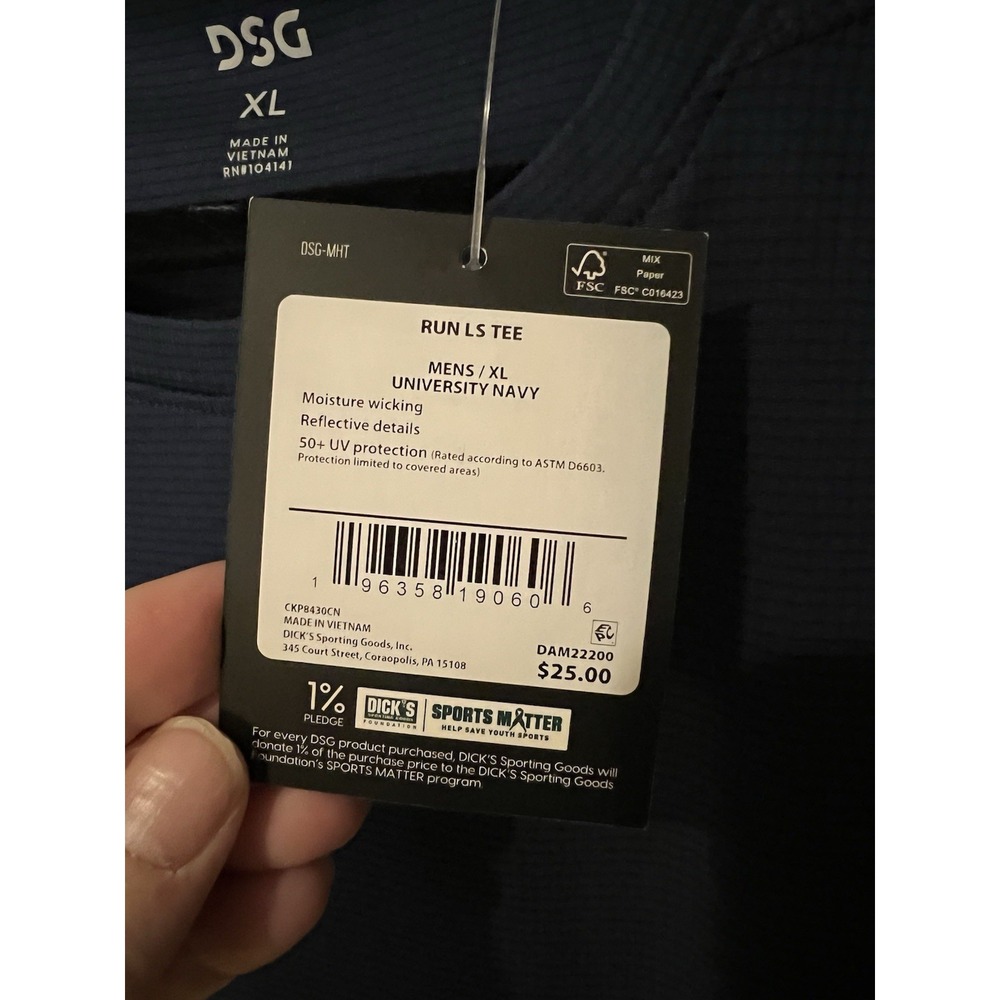 NWT DSG Men's Stride Long Sleeve Run Tee Navy Blue Athletic Size XL Polyester - Picture 3 of 6